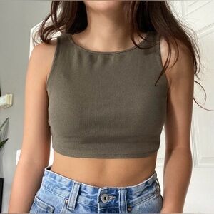Princess Polly Olive Green Ribbed Crop Top
